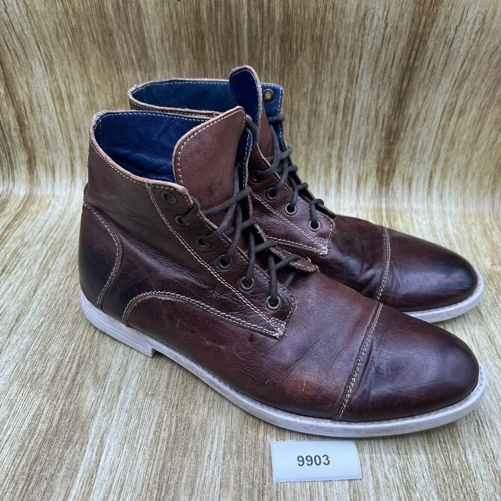 Bed Stu Leonardo Boots Men's Size 9 Brown Leather Cap Toe Lace Up Workshop